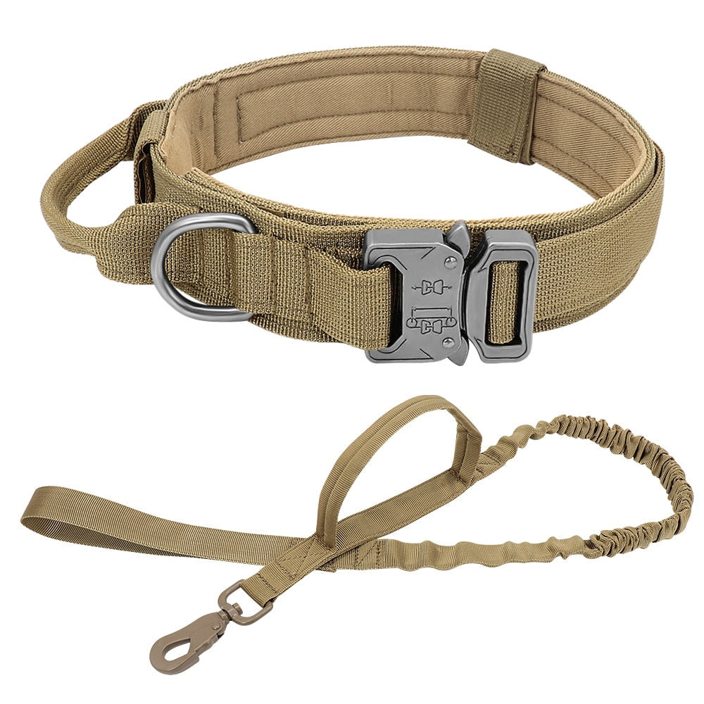 Dog Military Tactical Collar with Leash - Khaki