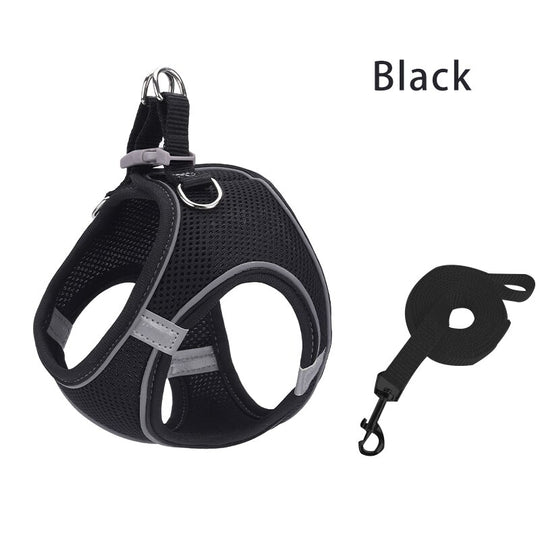 Reflective Dog Harness Leash Set - Black