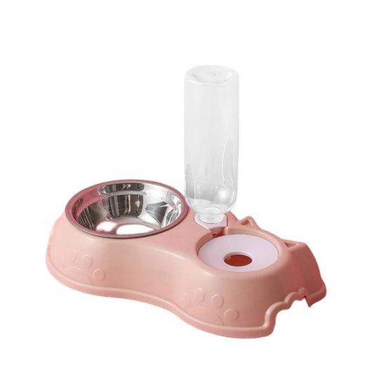 Automatic Stainless Steel Food Bowl with Water Dispenser - 2 in 1 - Pink