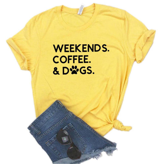 Weekends Coffee & Dogs T-Shirts- Yellow