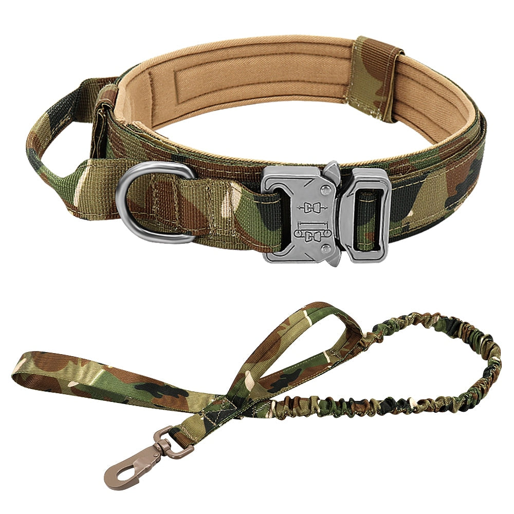 Dog Military Tactical Collar with Leash - Camouflage