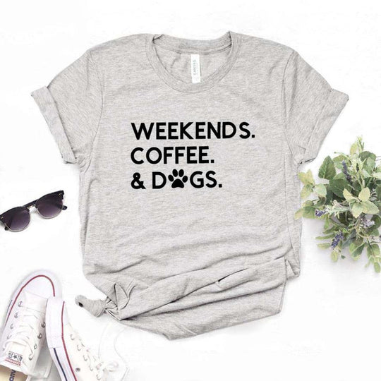 Weekends Coffee & Dogs T-Shirts- Gray