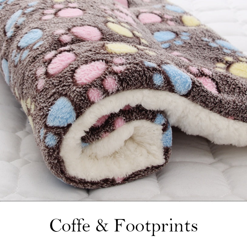Soft Warm Dog Fleece Blanket- Coffee and footprints