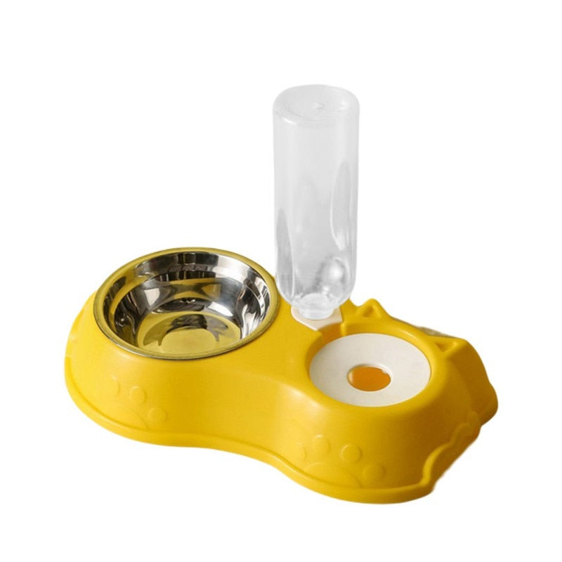 Automatic Stainless Steel Food Bowl with Water Dispenser - 2 in 1 - Yellow