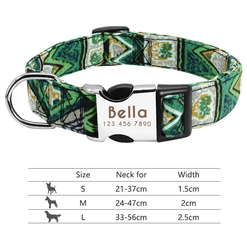 Dog Collar with Engraved ID Tag - Green