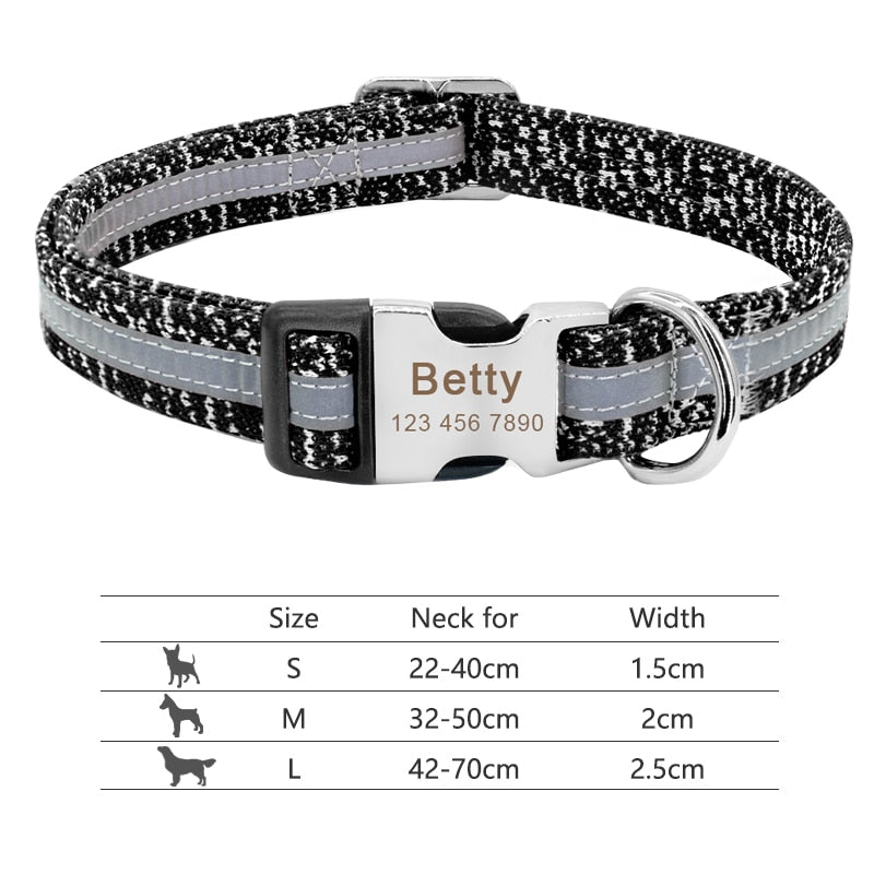 Dog Collar with Engraved ID Tag - Black