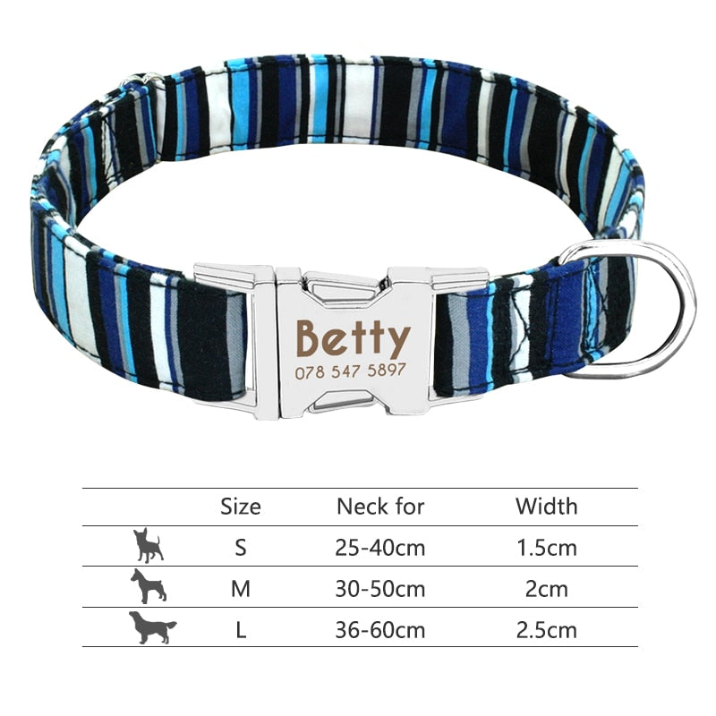 Dog Collar with Engraved ID Tag - Blue Lines