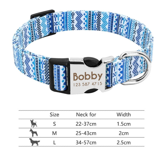 Dog Collar with Engraved ID Tag - Sky