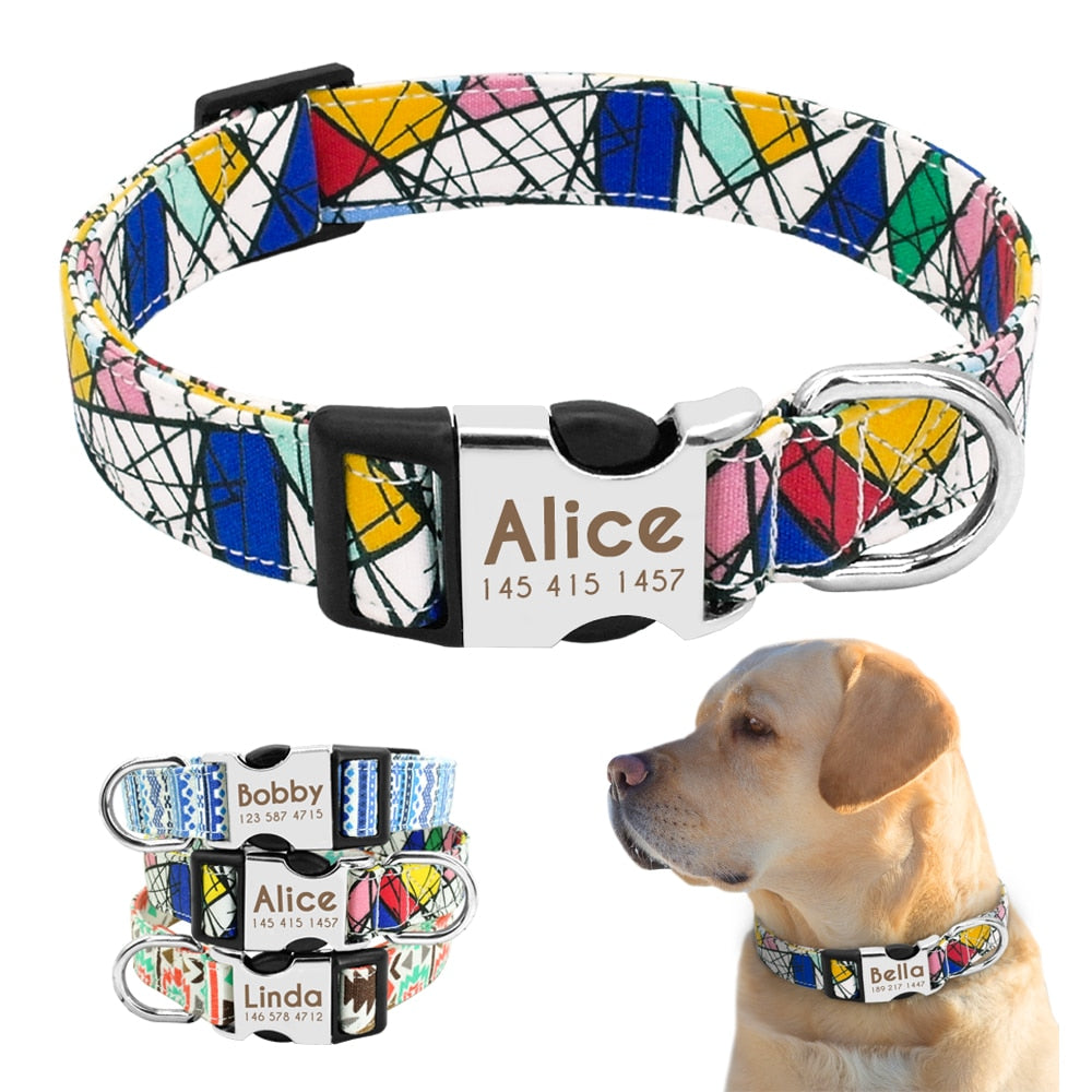 Dog Collar with Engraved ID Tag - Multi