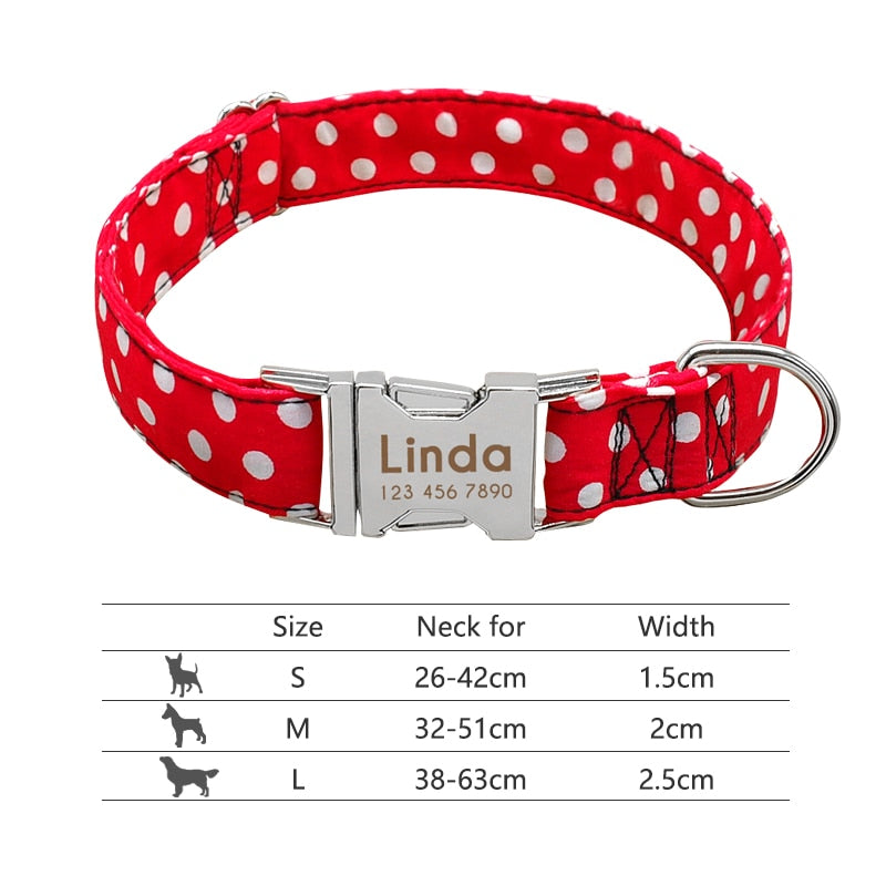 Dog Collar with Engraved ID Tag - Red Dots