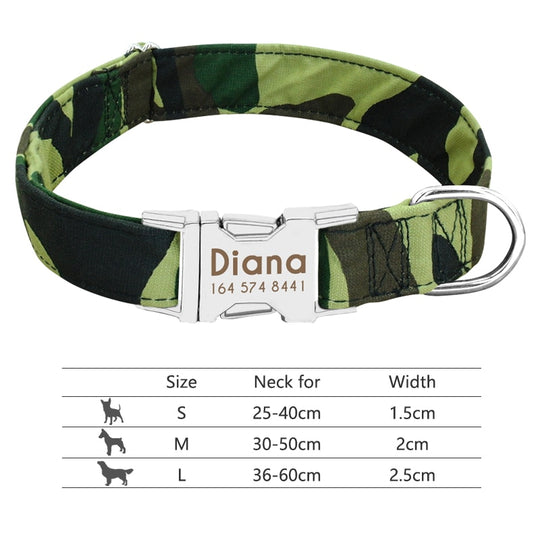 Dog Collar with Engraved ID Tag - Camouflage