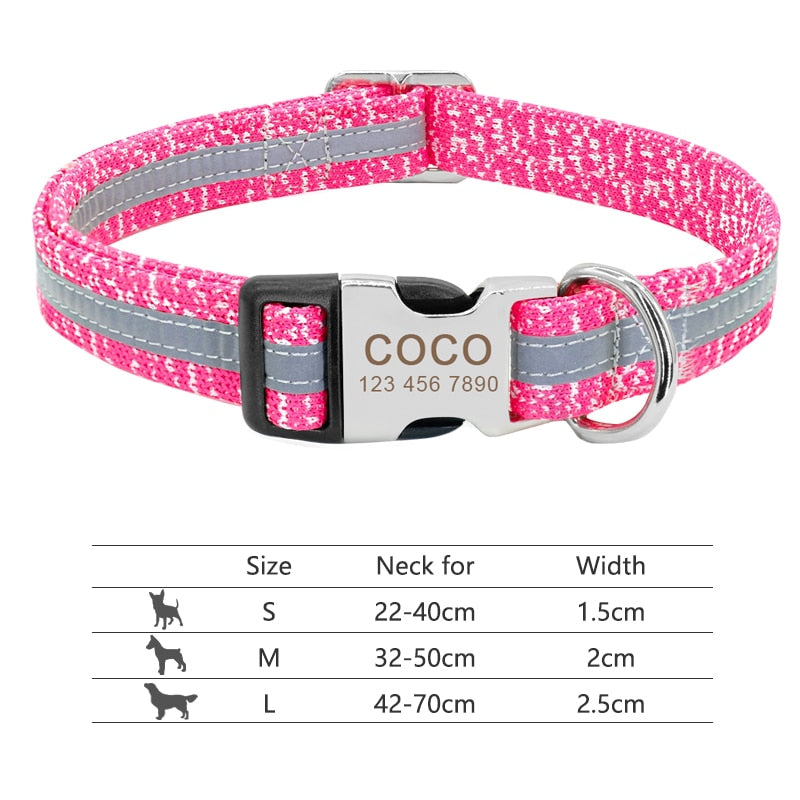 Dog Collar with Engraved ID Tag - Pink 