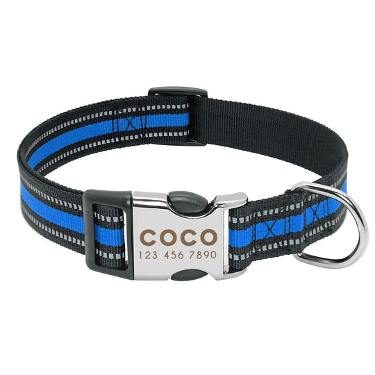 Dog Collar with Engraved ID - Black/Blue