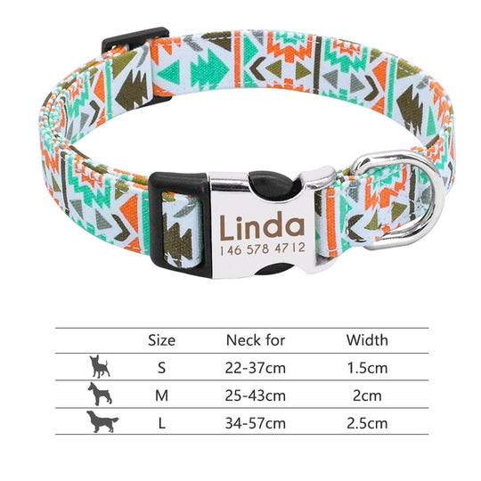 Dog Collar with Engraved ID Tag - White Printed