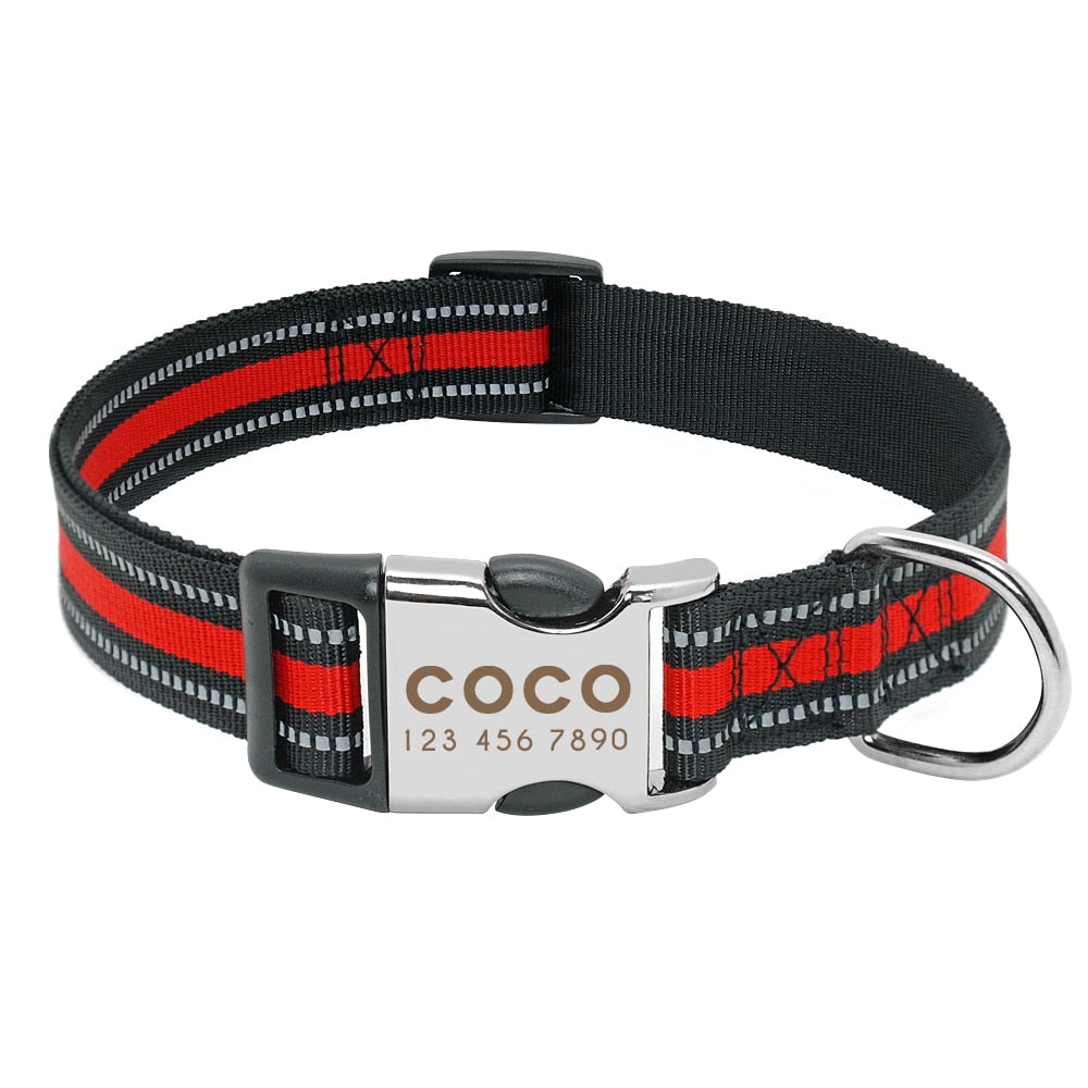 Dog Collar with Engraved ID - Black/Red