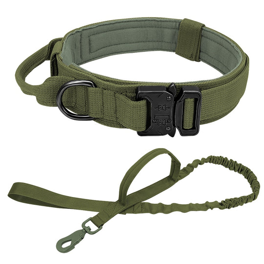 Dog Military Tactical Collar with Leash - Green