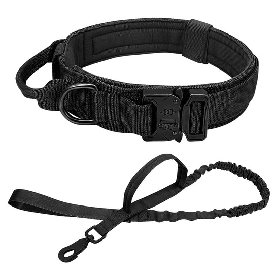 Dog Military Tactical Collar with Leash - Black