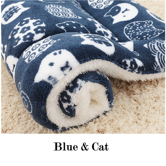 Soft Warm Dog Fleece Blanket- Blue and Cat
