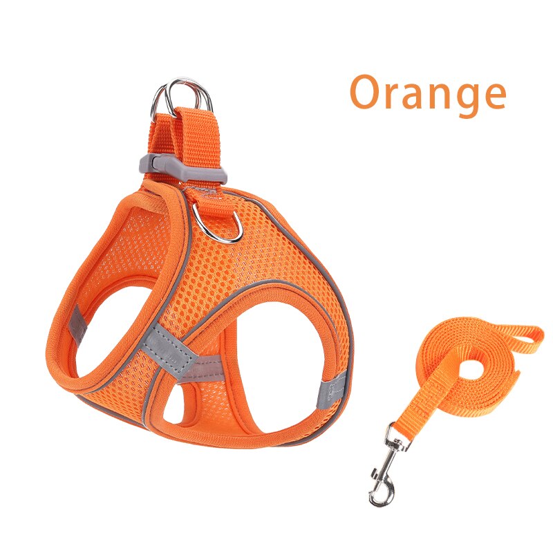 Reflective Dog Harness Leash Set - Orange