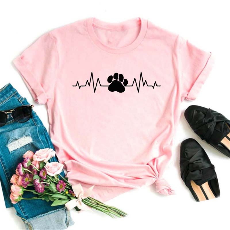 Dog Heart Line T-Shirt - Pink