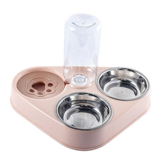 Automatic Stainless Steel Food Bowl with Water Dispenser - 3 in 1 - Pink