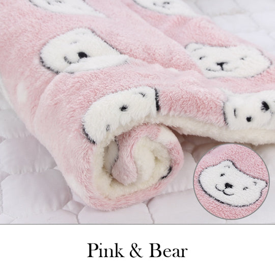 Soft Warm Dog Fleece Blanket- Pink and bears