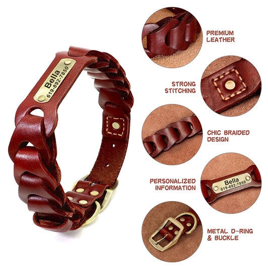 Premium Genuine Leather Personalized Dog Collar