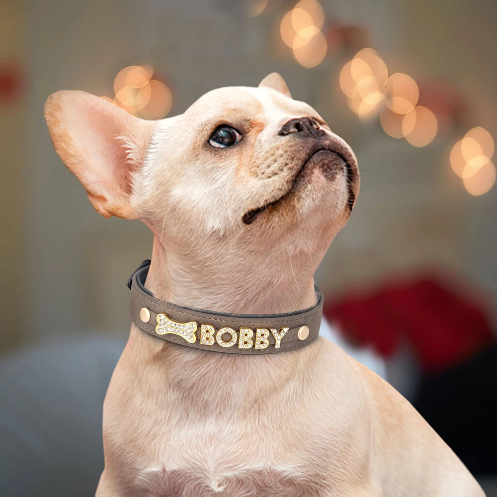 Custom Leather Collar with Free Name Charm