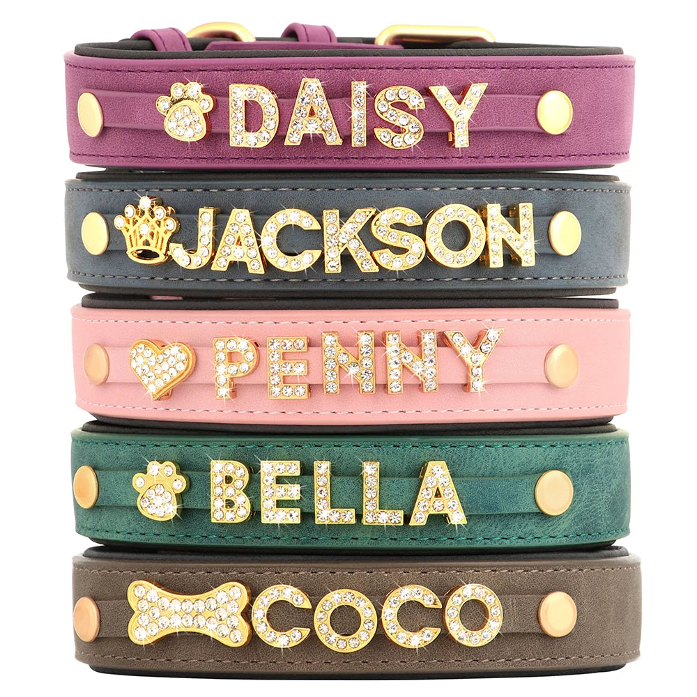 Custom Leather Collar with Free Name Charm
