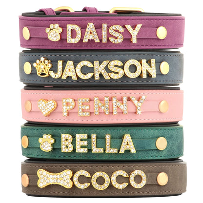 Custom Leather Collar with Free Name Charm