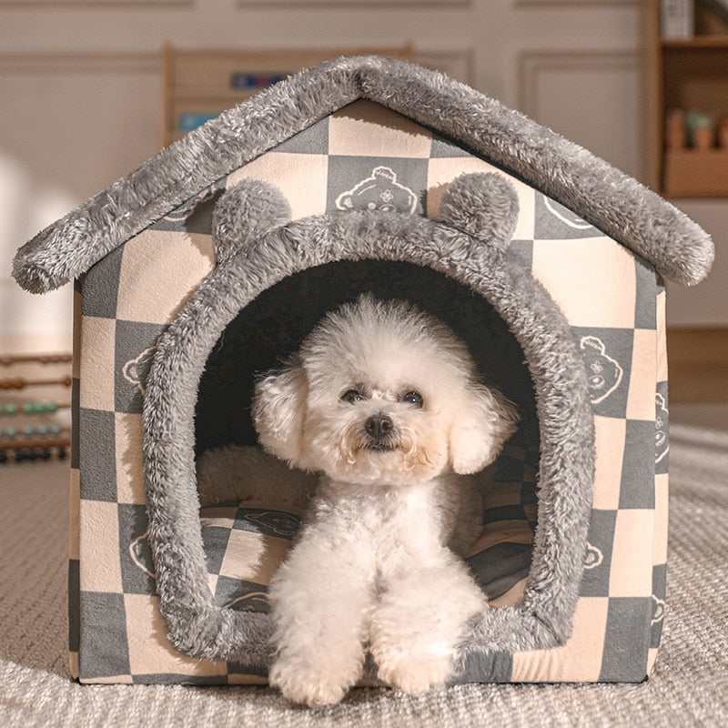 Foldable Dog House Kennel Bed Mat - Gray