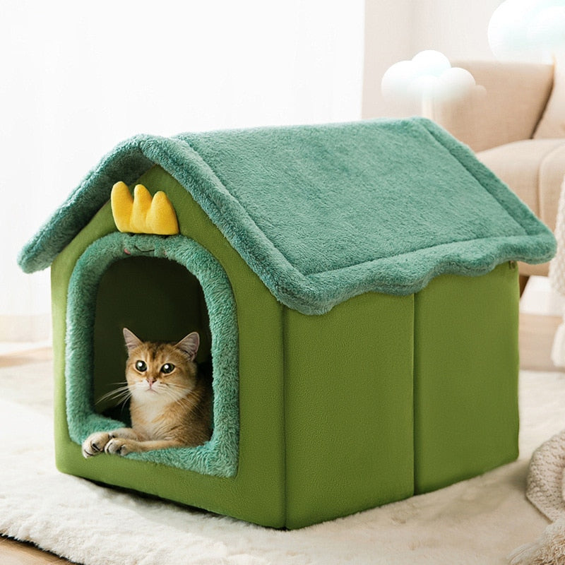 Foldable Dog House Kennel Bed Mat - Green