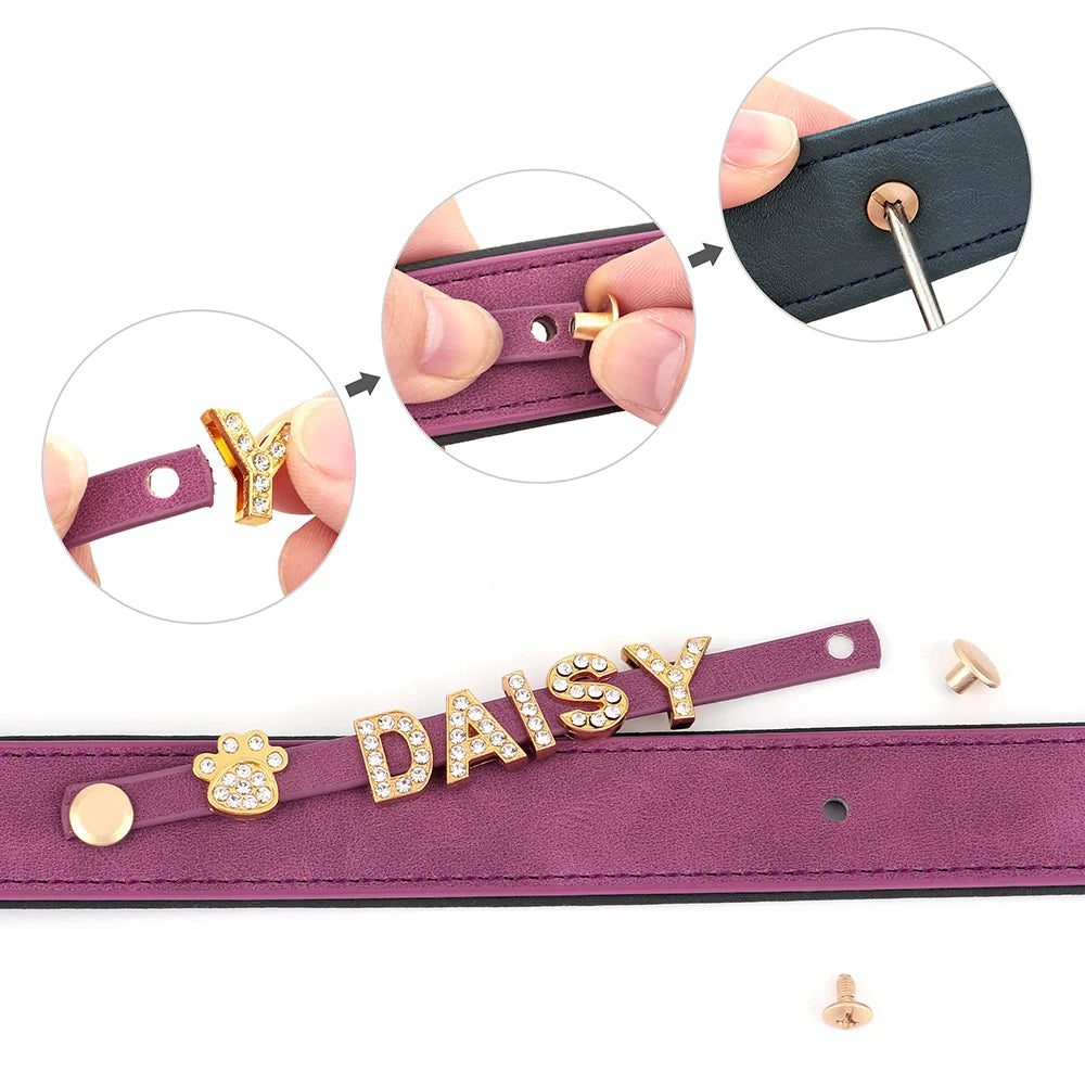 Custom Leather Collar with Free Name Charm