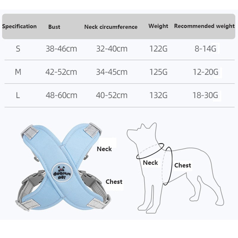 X Shaped Dog Harness With Leash- Size Chart