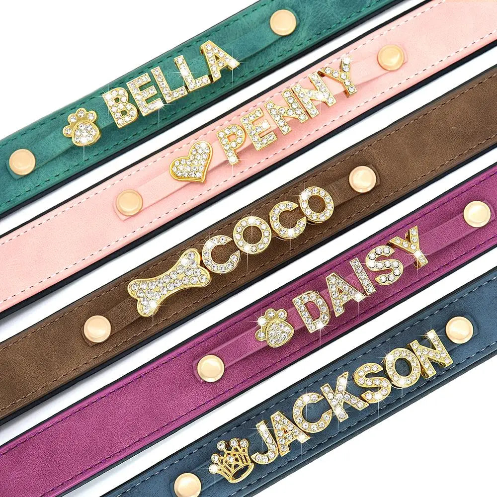 Custom Leather Collar with Free Name Charm