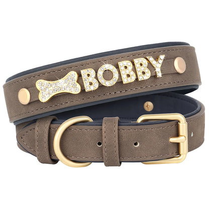Custom Leather Collar with Free Name Charm