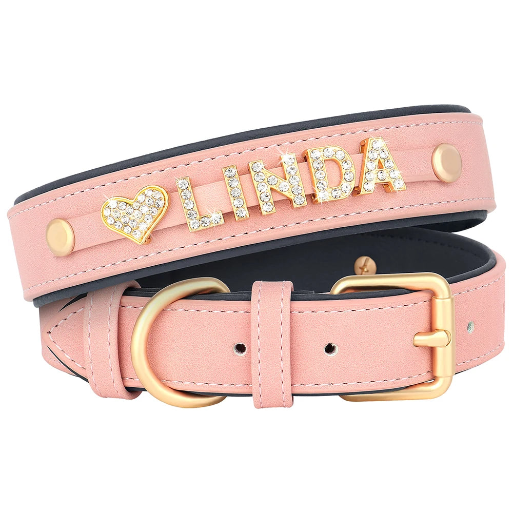 Custom Leather Collar with Free Name Charm