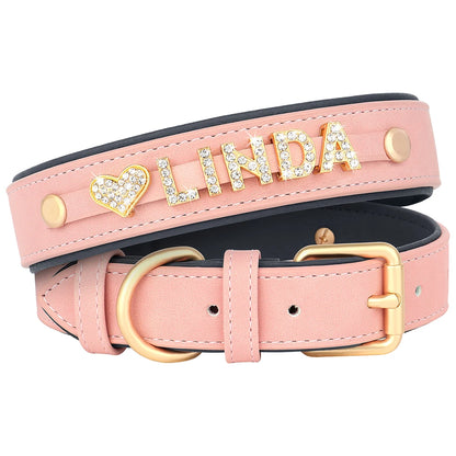 Custom Leather Collar with Free Name Charm