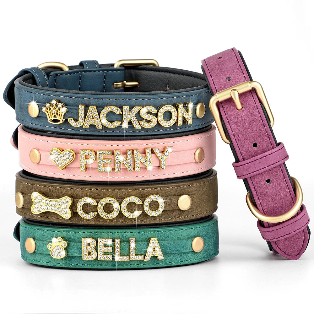 Custom Leather Collar with Free Name Charm