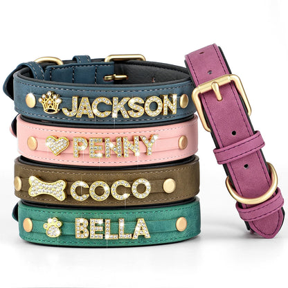Custom Leather Collar with Free Name Charm