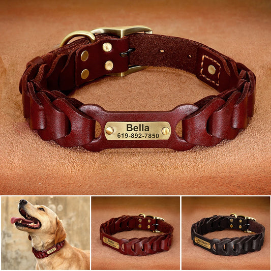 Premium Genuine Leather Personalized Dog Collar