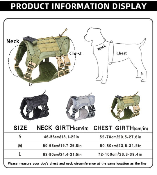 No Pull Military Dog Harness  For Labrador Golden Retriever  - Size Chart