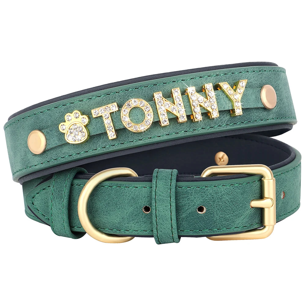 Custom Leather Collar with Free Name Charm