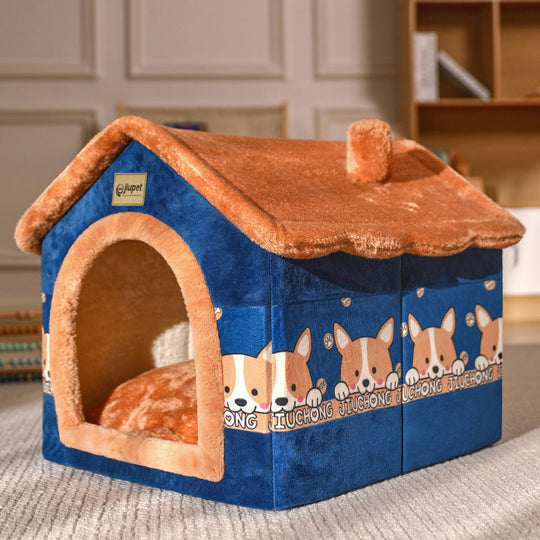 Foldable Dog House Kennel Bed Mat - Blue