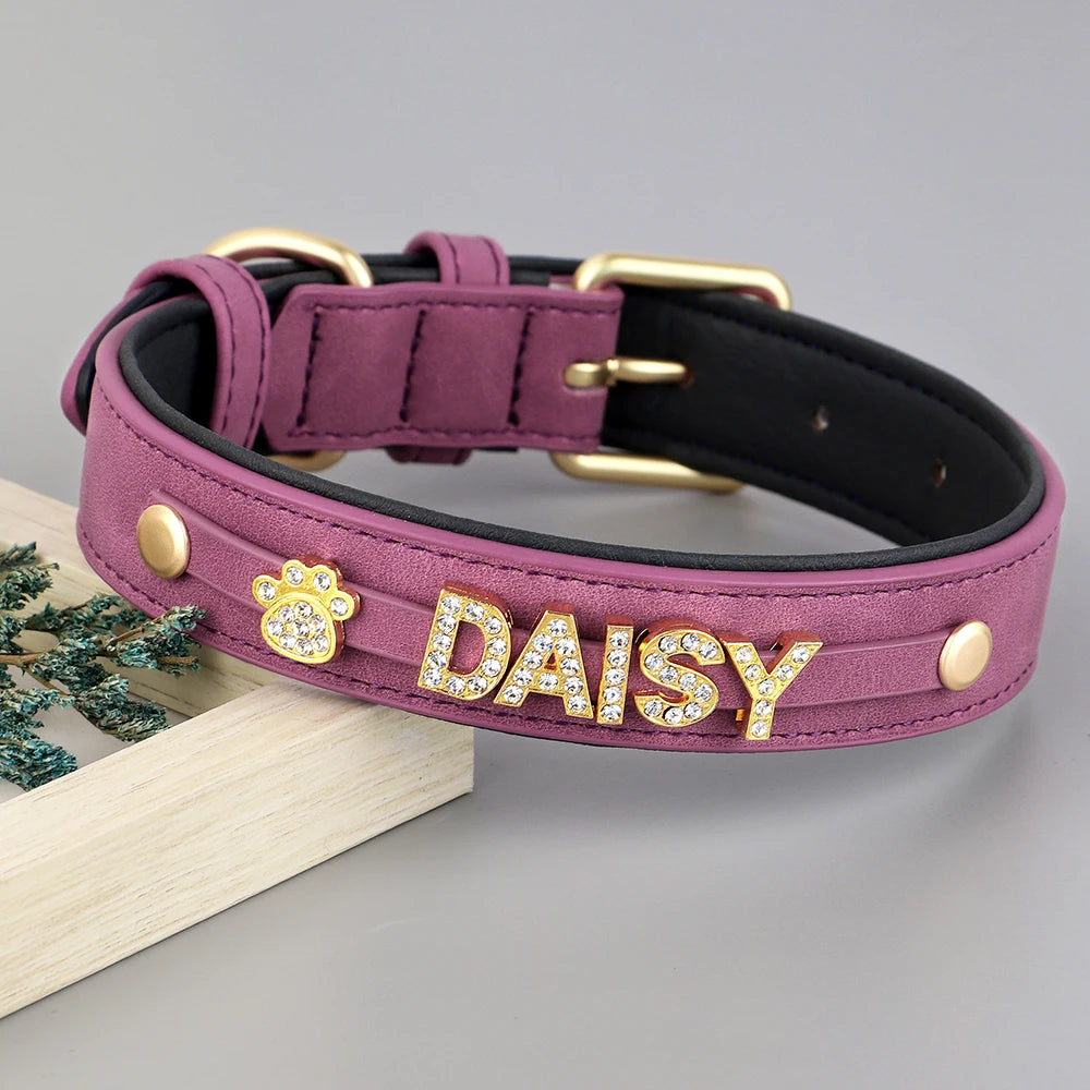 Custom Leather Collar with Free Name Charm