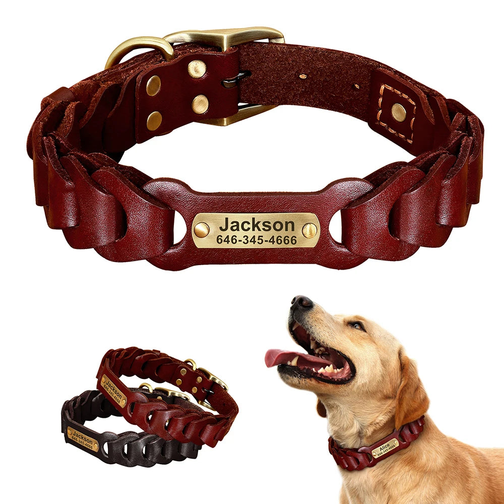 Premium Genuine Leather Personalized Dog Collar