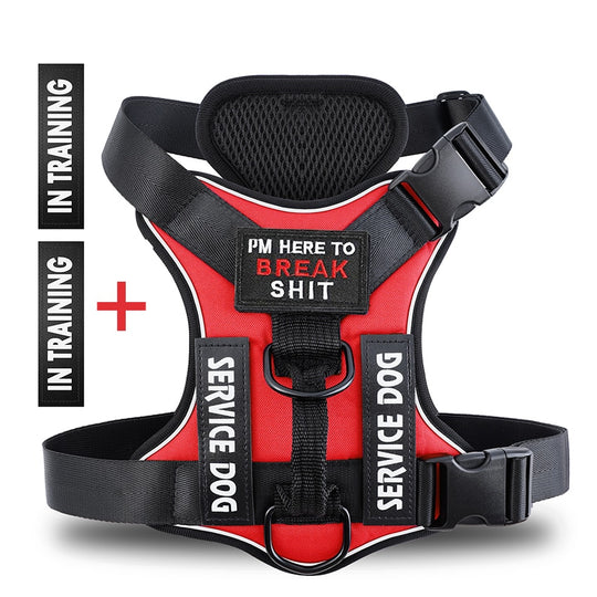 No pull Reflective Tactical Dog Harness With Free Patches - Red