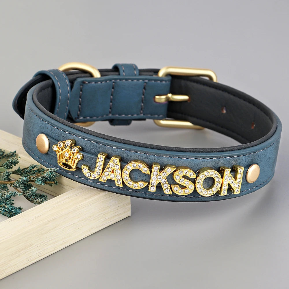 Custom Leather Collar with Free Name Charm