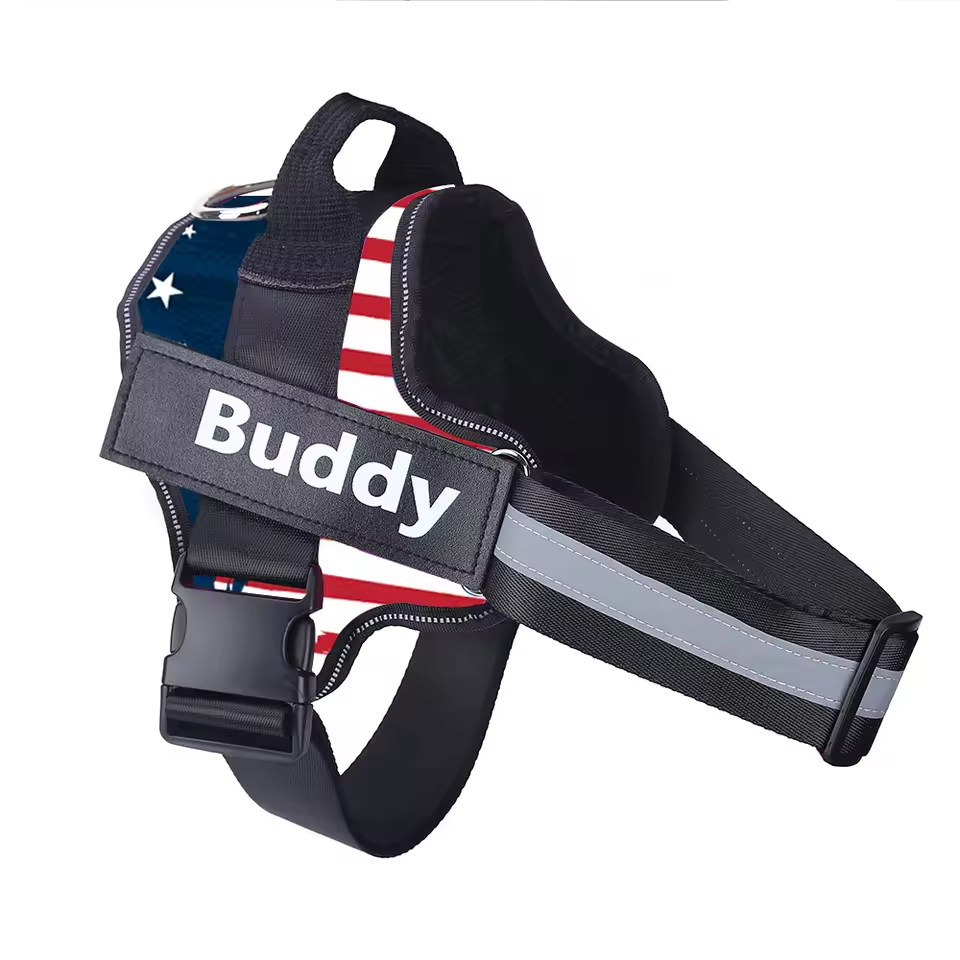 Personalized USA flag no-pull dog harness for comfortable walking and control