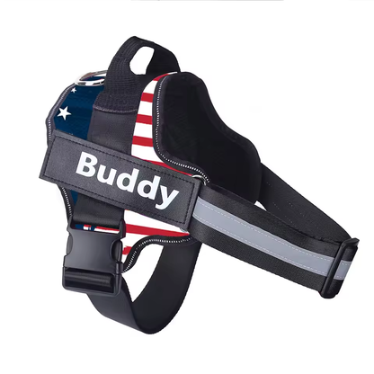 Personalized USA flag no-pull dog harness for comfortable walking and control